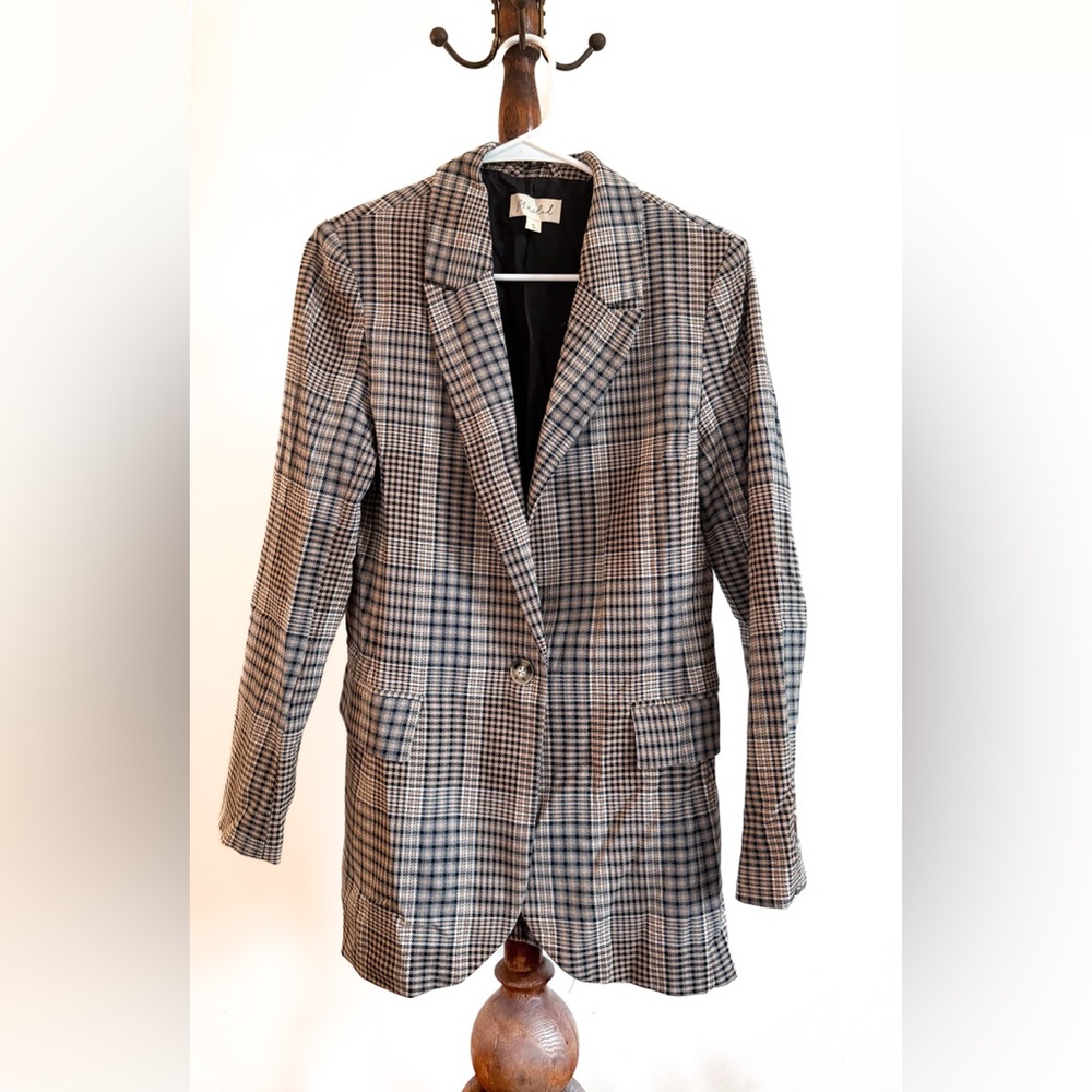 Marled Women’s Plaid Blazer Size S Long Length Tailored Casual Work Jacket
